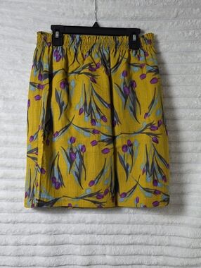 0595 Tulip B Yellow Floral Elastic-Waist Mini Skirt With Pockets